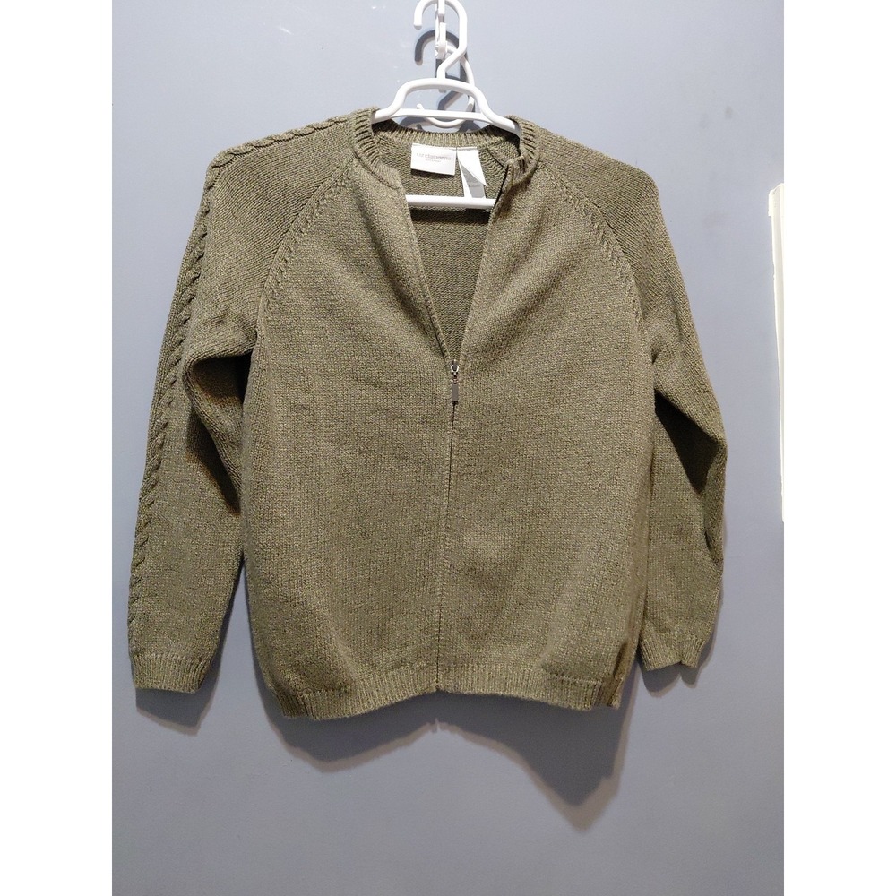 Quiet Luxury Vtg Lizsport Womens Full Zip Cardigan Sweater Sz M Variegated Green